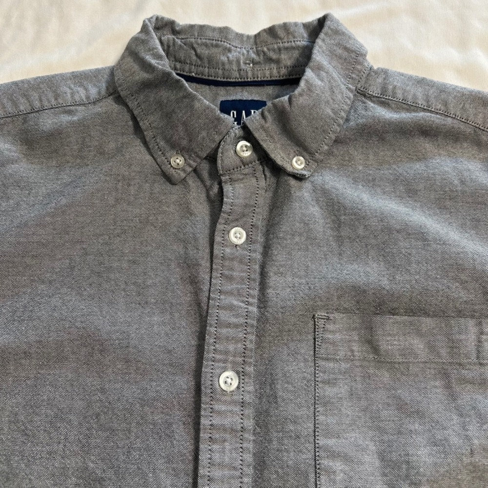 Gap Mens Oxford Shirt Gray Long Sleeve Button Down Stretch Large L 1827180